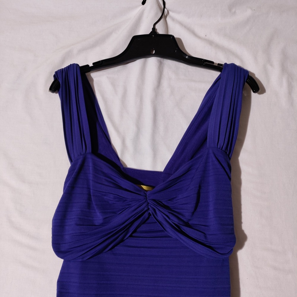 NICOLE MILLER Blue COCKTAIL FORMAL GOWN RUCHED FITTED DRESS SIZE 8 - Picture 2 of 16